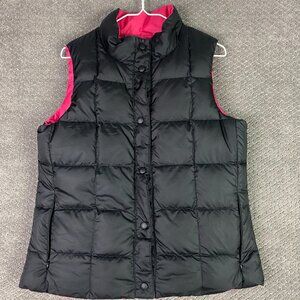 LL Bean Reversible Goose Down Puffer Vest Women's Medium Black Pink Snap